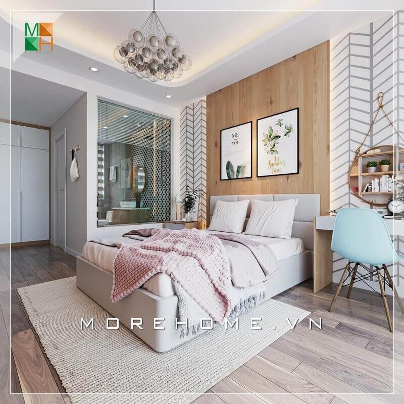 Gỗ ốp tường đầu giường thiết kế rất thông minh và sáng tạo, khiến căn phòng ngủ trở nên độc đáo.