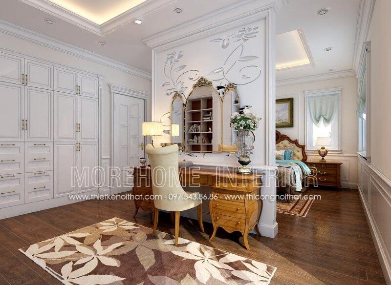Sản phẩm bàn trang điểm gỗ óc chó kiểu dáng tân cổ điển sang trọng cho nội thất phòng ngủ