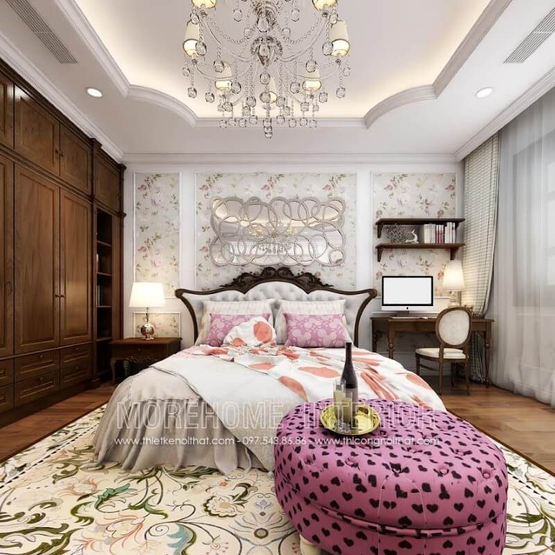 Tư vấn chọn mẫu bàn làm việc gỗ óc chó tân cổ điển đẹp trong phòng ngủ