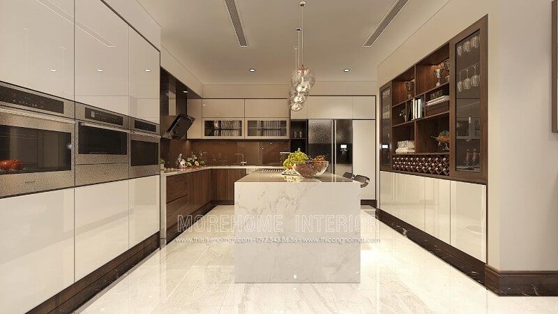 Tủ bếp hiện đại chữ L giúp gia chủ tận dụng hiệu quả tối đa không gian góc chết của ngôi nhà, đặc biệt là những căn bếp có không gian hẹp